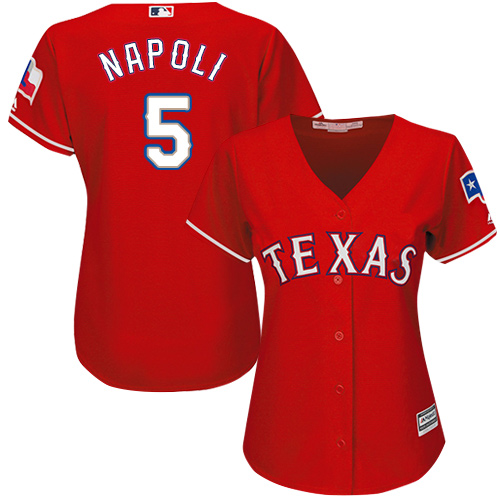 Rangers #5 Mike Napoli Red Alternate Women's Stitched MLB Jersey - Click Image to Close